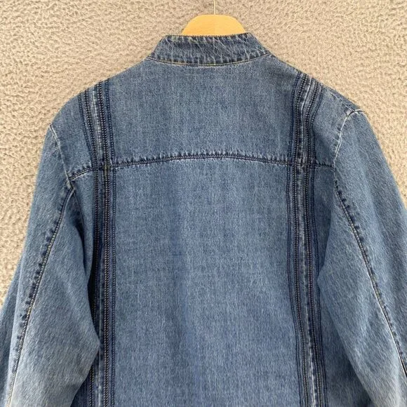 Chicos Jacket Womens 1 US 8 Blue Denim Medium Wash Embroidered Silk Lined Pocket - Picture 4 of 10